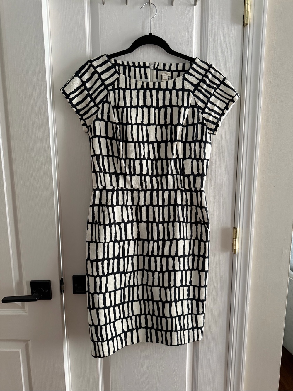 J. Crew Factory Black and White Grid-Print Midi Dress